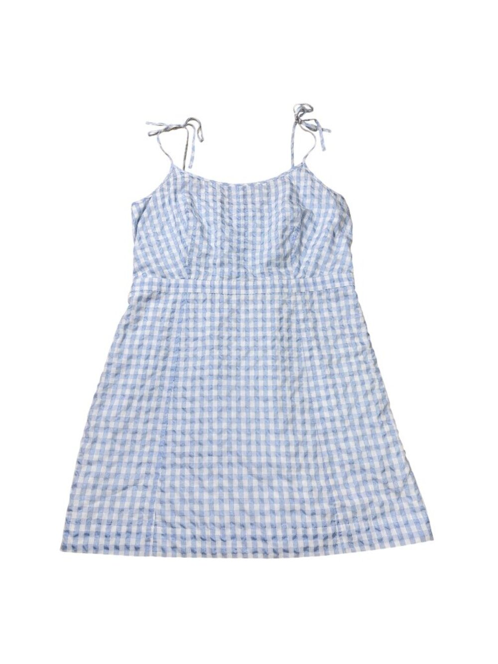 Madewell Women’s Blue White Gingham Lined Tie Strap Mini Dress Size 14